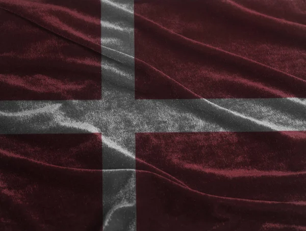 Mávání Vlajkou Dánska Luxusní Sametové Textilie Zblízka — Stock fotografie