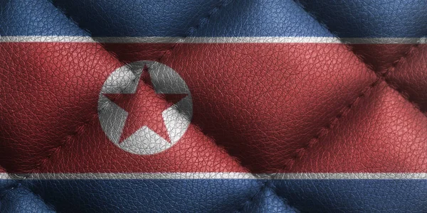 Flag of North Korea on leather texture background close up.