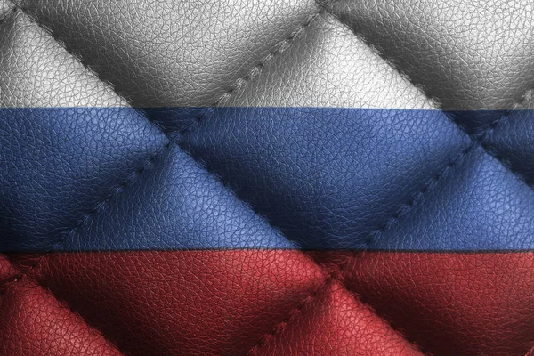 Bayrak Rusya Federasyonu Deri Doku Arka Plan Üzerinde Kapat — Stok fotoğraf