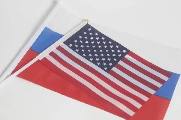 Russia and USA national flags Isolated on White Background.