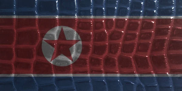 Bandeira Coreia Norte Pele Cobra Textura Couro Fundo Close — Fotografia de Stock