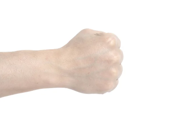 Χέρι Σφιγμένη Γροθιά Απομονωθεί Λευκό Φόντο — Φωτογραφία Αρχείου