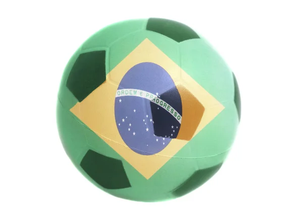 Bandeira Brasil Sobre Bola Futebol Isolada Sobre Fundo Branco — Fotografia de Stock