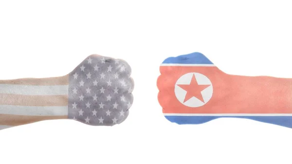 Ηνωμένες Πολιτείες Και Βόρεια Κορέα Σημαίες Ζωγραφισμένα Και Στις Δύο — Φωτογραφία Αρχείου