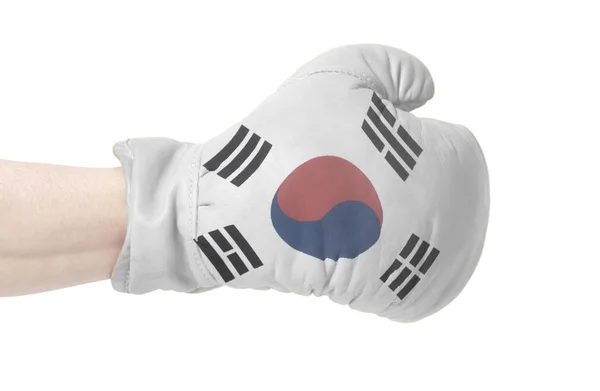 Bandera Corea Del Sur Guante Boxeo Aislado Sobre Fondo Blanco — Foto de Stock