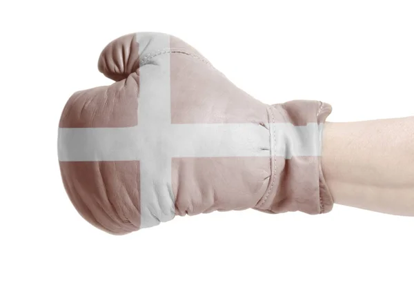 Прапор Данії Боксерську Рукавичку Ізольовані Білому Фоні — стокове фото
