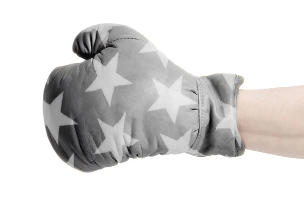 White Stars Black Leather Boxing Glove Isolated White Background — Stock Photo, Image
