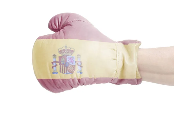 Espanha Bandeira Sobre Luva Boxe Isolada Sobre Fundo Branco — Fotografia de Stock