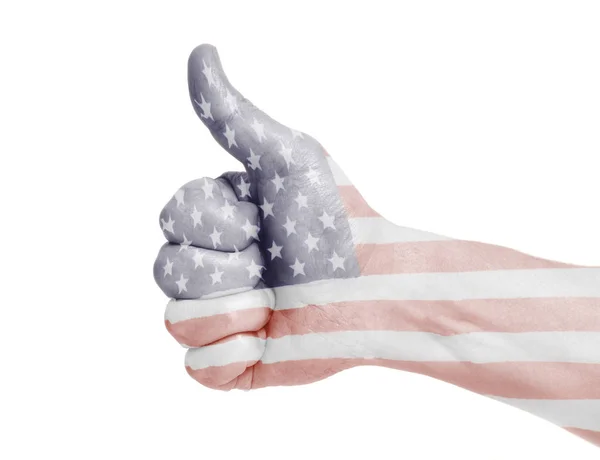 Usa Flag Painted Hand Showing Thumbs Isolated White Background — Stock Photo, Image