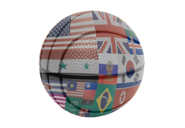 Drapeaux Tous Les Pays Monde Sur Ballon Volley Isolé Sur — Photo