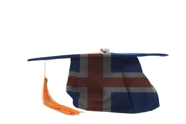 Islândia Bandeira Graduação Cap Isolado Fundo Branco — Fotografia de Stock