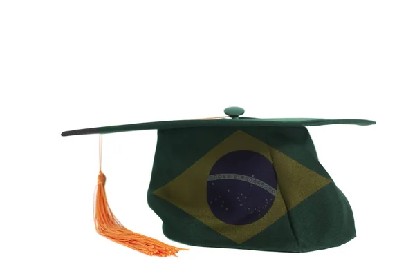 Bandeira Nacional Brasil Graduação Cap Isolada Sobre Fundo Branco — Fotografia de Stock