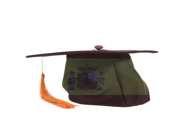 Espanha Bandeira Graduação Cap Isolado Fundo Branco — Fotografia de Stock