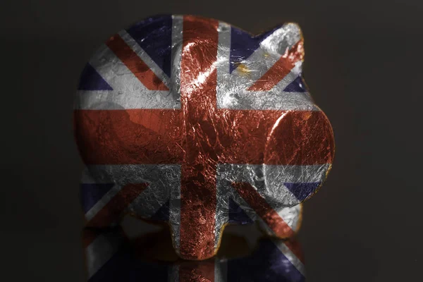 Prasátko Britskou Vlajkou Černém Pozadí — Stock fotografie