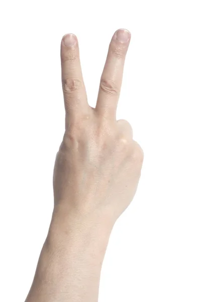 Man Hand Showing Victory Sign Gesture Isolated White Background — Stock Photo, Image