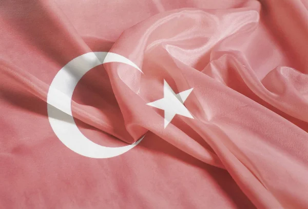 Golfde Waving Turkse Vlag Achtergrond Close — Stockfoto