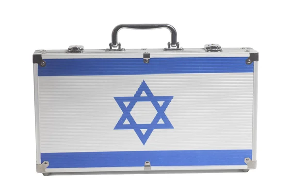 Business Travel Walizkę Flagą Izraela Białym Tle Białym Tle — Zdjęcie stockowe