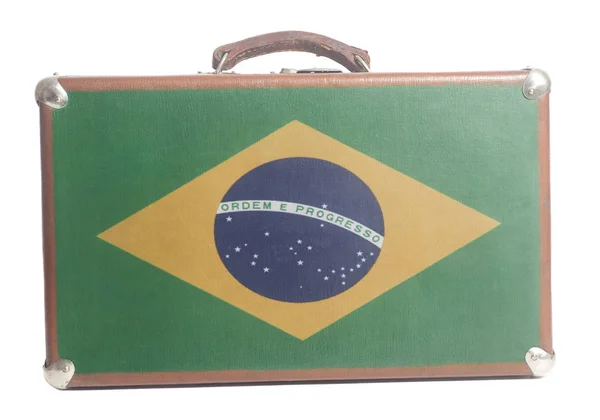 브라질의 국기와 빈티지 여행 가방 — 스톡 사진