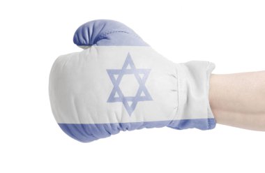 Boks eldiveni beyaz bir arka plan üzerinde izole İsrail bayrağı