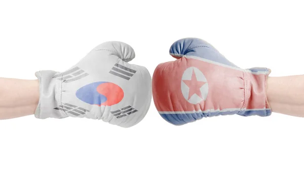 Boksz Kesztyűket Észak Korea Dél Koreai Zászló Dél Koreai Észak — Stock Fotó