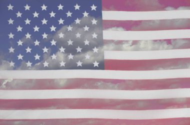 ABD bayrağı mavi gökyüzü ve bulutlar closeup bir arka plan