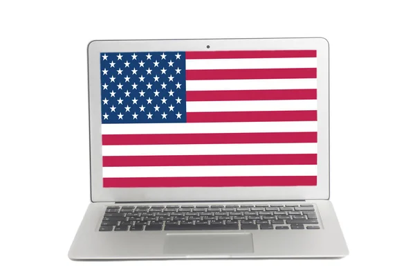 Laptop Usa Flag Screen Isolated White Background — Stock Photo, Image
