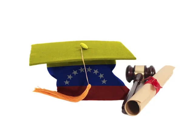 Avläggande Examen Hatt Med Venezuelas Flagga Med Diplom Och Domare — Stockfoto