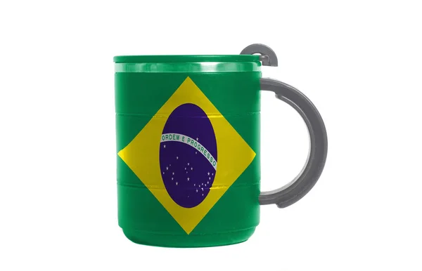Termos Rese Mugg Med Flagga Brasilien Isolerad Vit Bakgrund — Stockfoto