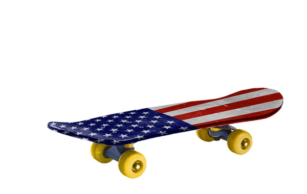 滑板与美国旗子在白色背景被隔绝了 — 图库照片