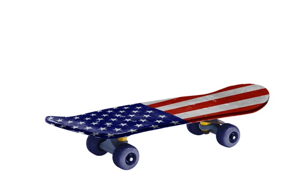 Skateboard Met Usa Vlag Geïsoleerd Witte Achtergrond — Stockfoto