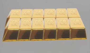 Yığılmış çubuklar gri bir arka plan üzerinde külçe altının. Mali kavramı