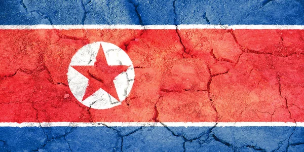 flag of North Korea painted on cracked ground closeup
