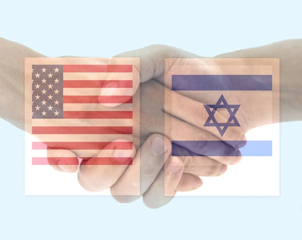 Usa Israele Bandiera Con Stretta Mano Blu — Foto Stock