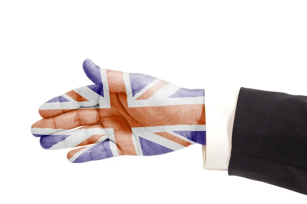 Handschlag Geste Geschäftsmann Hand Mit Britischer Flagge Isoliert Auf Weißem — Stockfoto