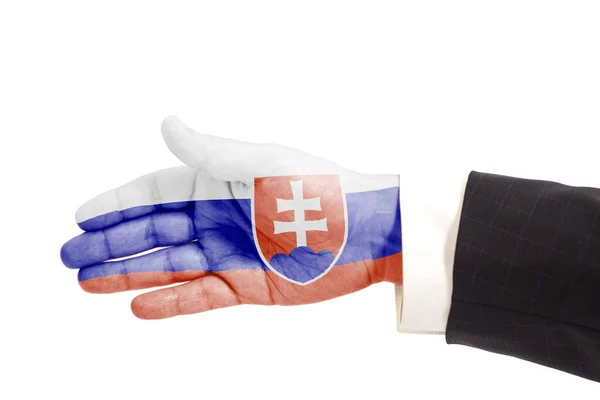 Uzgadniania Gest Ręki Biznesmen Polska Flaga Białym Tle — Zdjęcie stockowe