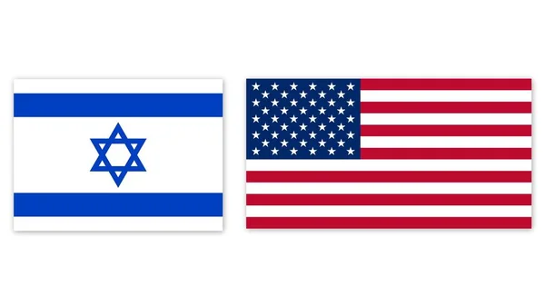 白い背景に分離米国およびイスラエル共和国の旗 — ストック写真