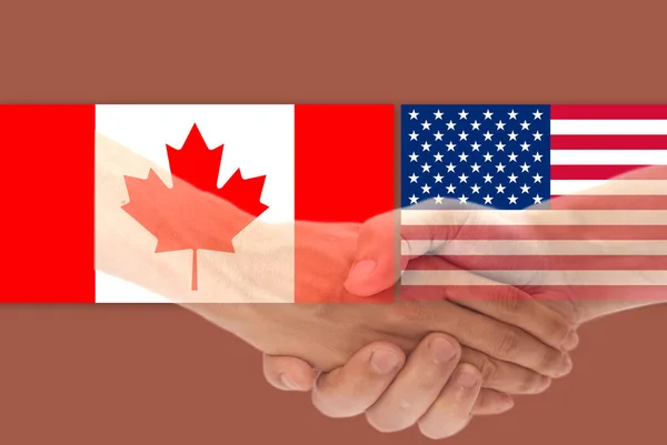 Bandera Canadá Con Apretón Manos Cerca — Foto de Stock