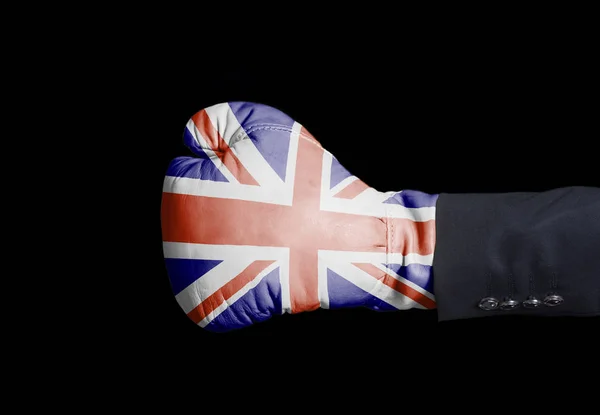 Male Hand Boxing Glove British Flag Black — Stock Photo, Image