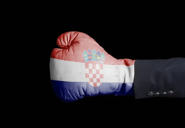 Mannenhand Bokshandschoen Met Kroatië Vlag Zwart — Stockfoto