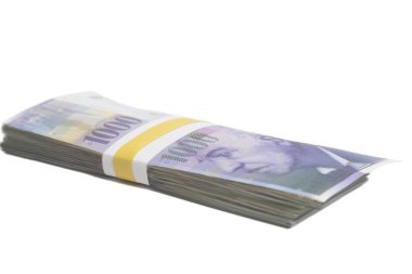 Beyaz izole bant ile İsviçre bin Frangı notlar.