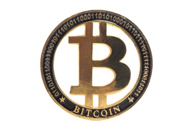 Altın Bitcoin kripto beyaz arka plan üzerinde izole para birimi