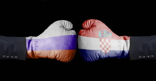 Luvas Boxe Com Bandeira Russa Croata Rússia Croácia Conceito Preto — Fotografia de Stock