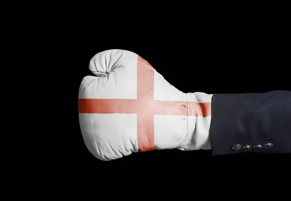 黒で英語フラグをボクシング グローブで男性の手 — ストック写真