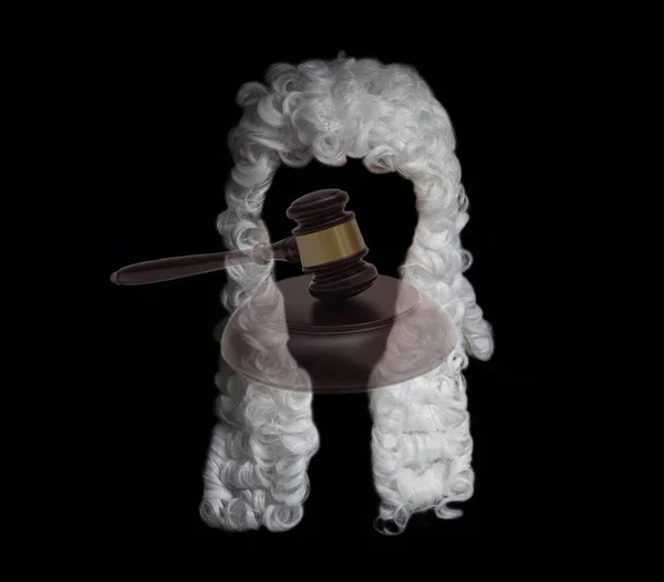 Judge Wig End Judge Gavel Black Background — Stock Photo, Image