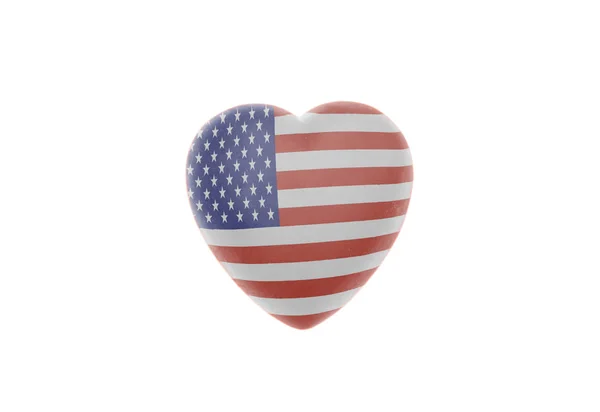Beyaz Bir Arka Plan Üzerinde Izole Amerikan Bayrağı Kalp — Stok fotoğraf