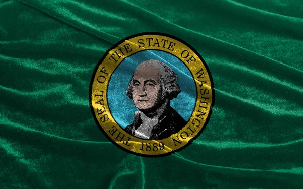 Washington State Drapeau Amérique Agitant Sur Fond Tissu Velours Gros — Photo