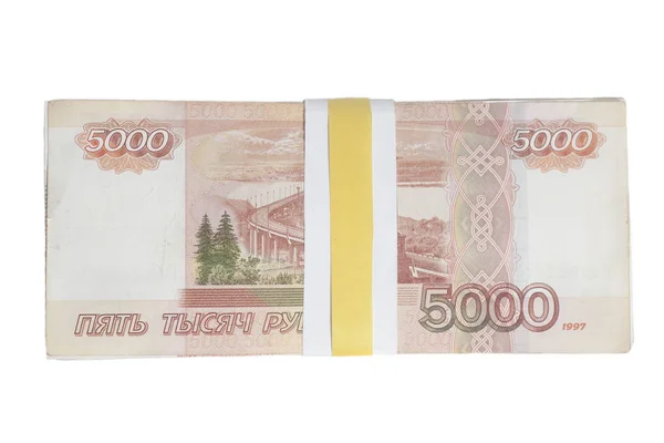 Пять тысяч рублей стека с лентой — стоковое фото