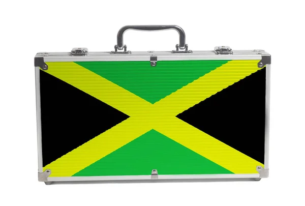 Mala Viagem Vintage Com Bandeira Jamaica Isolada Fundo Branco — Fotografia de Stock
