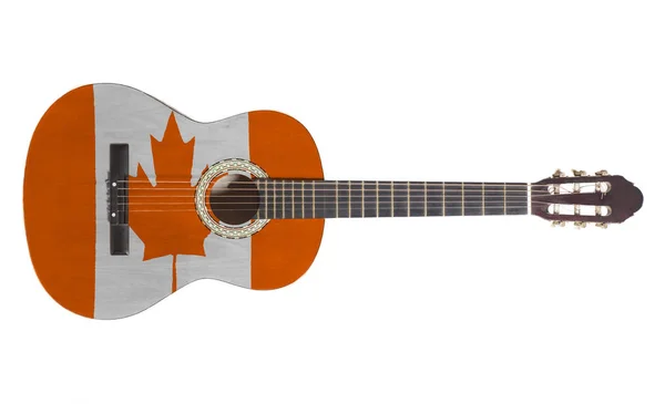 白い背景に分離されたカナダの国旗とアコースティック ギター — ストック写真