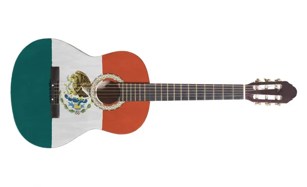 Guitarra Acústica Com Bandeira México Isolada Sobre Fundo Branco — Fotografia de Stock